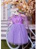 Purple Lace Tulle Flower Girl Dress With Bow Sash